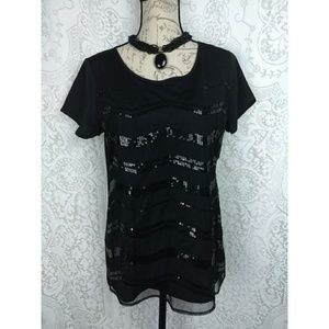 Ann Taylor Loft blouse black sequins size Small